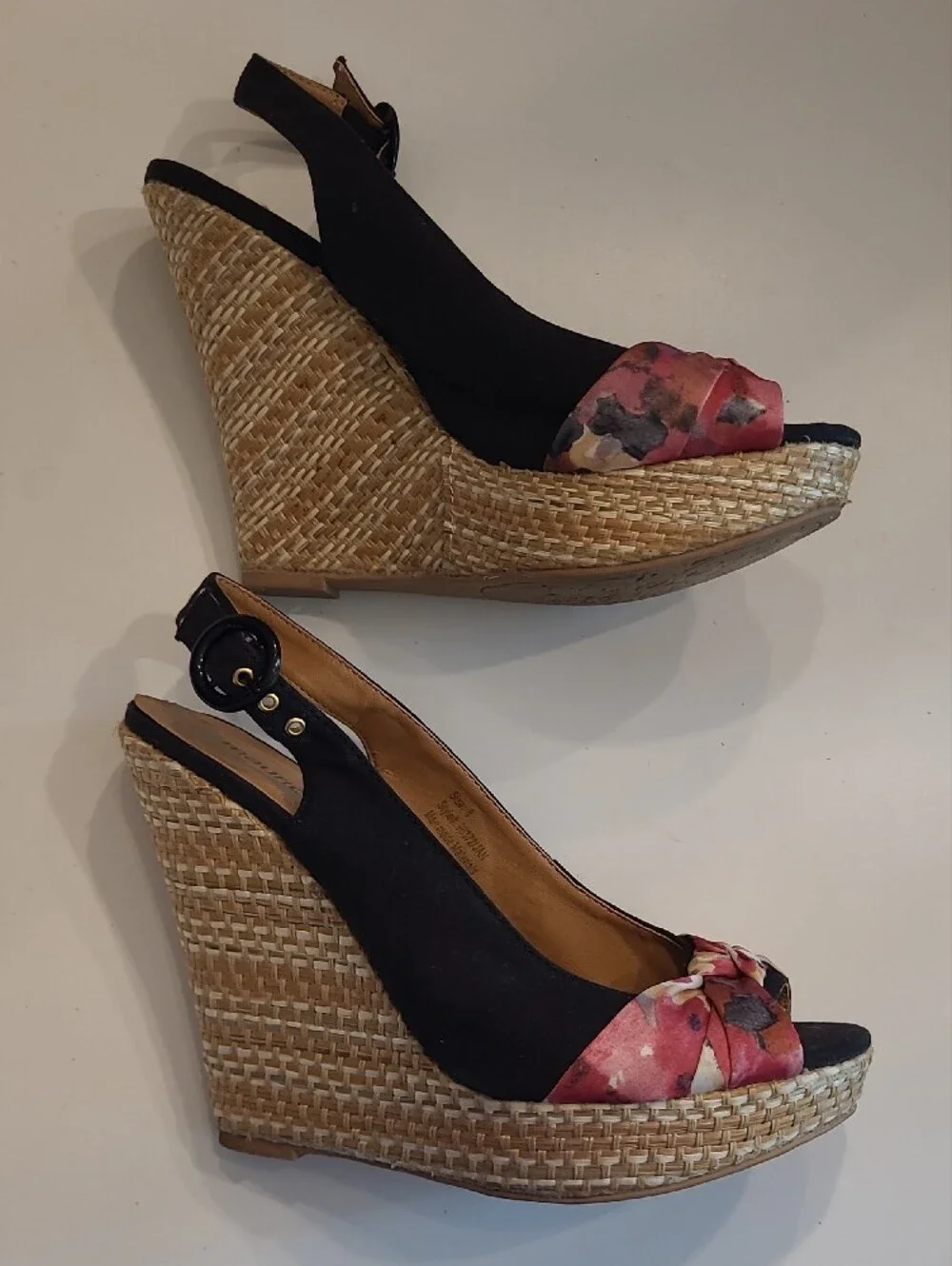 Maurices Wedge Sandals Pink Floral Knot Slingback Espadrille Peep Toe Weave Heel